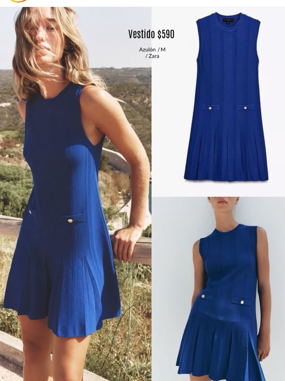 Zara Royal Blue Sleeveless Pleated Mini Dress